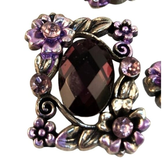 Floral Metal & Purple Gem Design Slider Beads Buckles Set Of 4 Rectangle Shape E - Picture 5 of 5